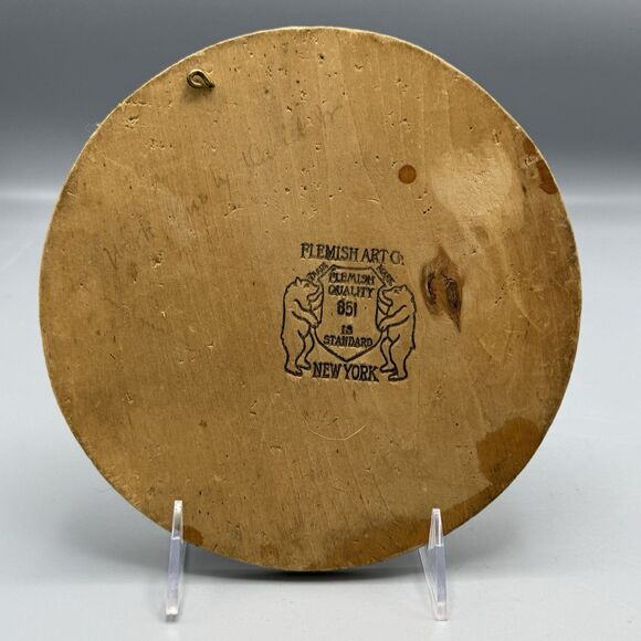 Vtg Pyrography Wood Burning Art Plaque Flemish Art Co Rd Newfoundland Dog Head - Picture 5 of 10